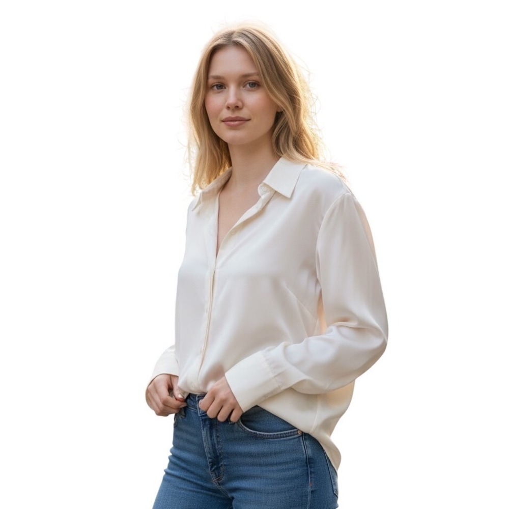 H&M Satin Cream Blouse Size Large